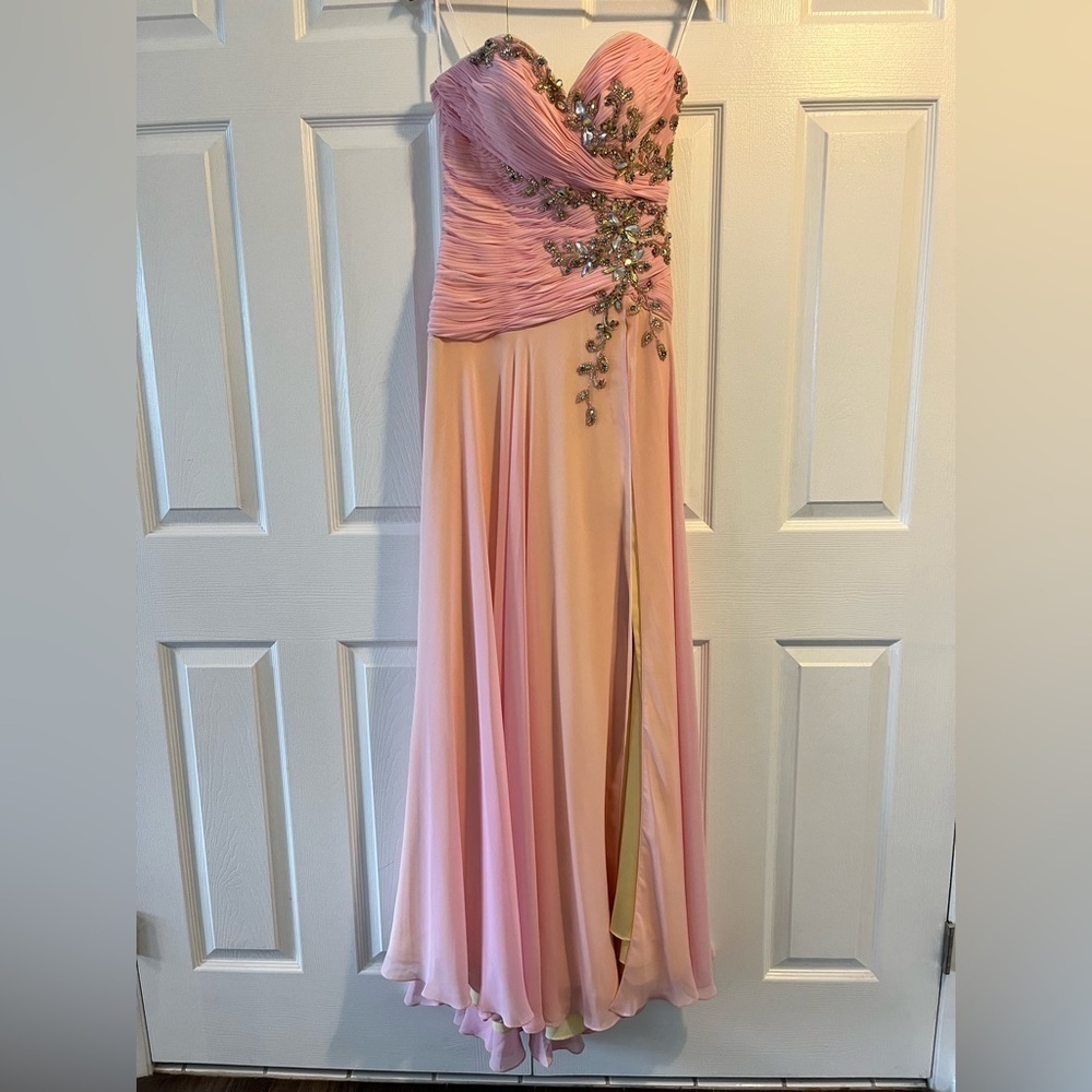 Tony Bowls Pink and Yellow Strapless Chiffon Dress Size 4